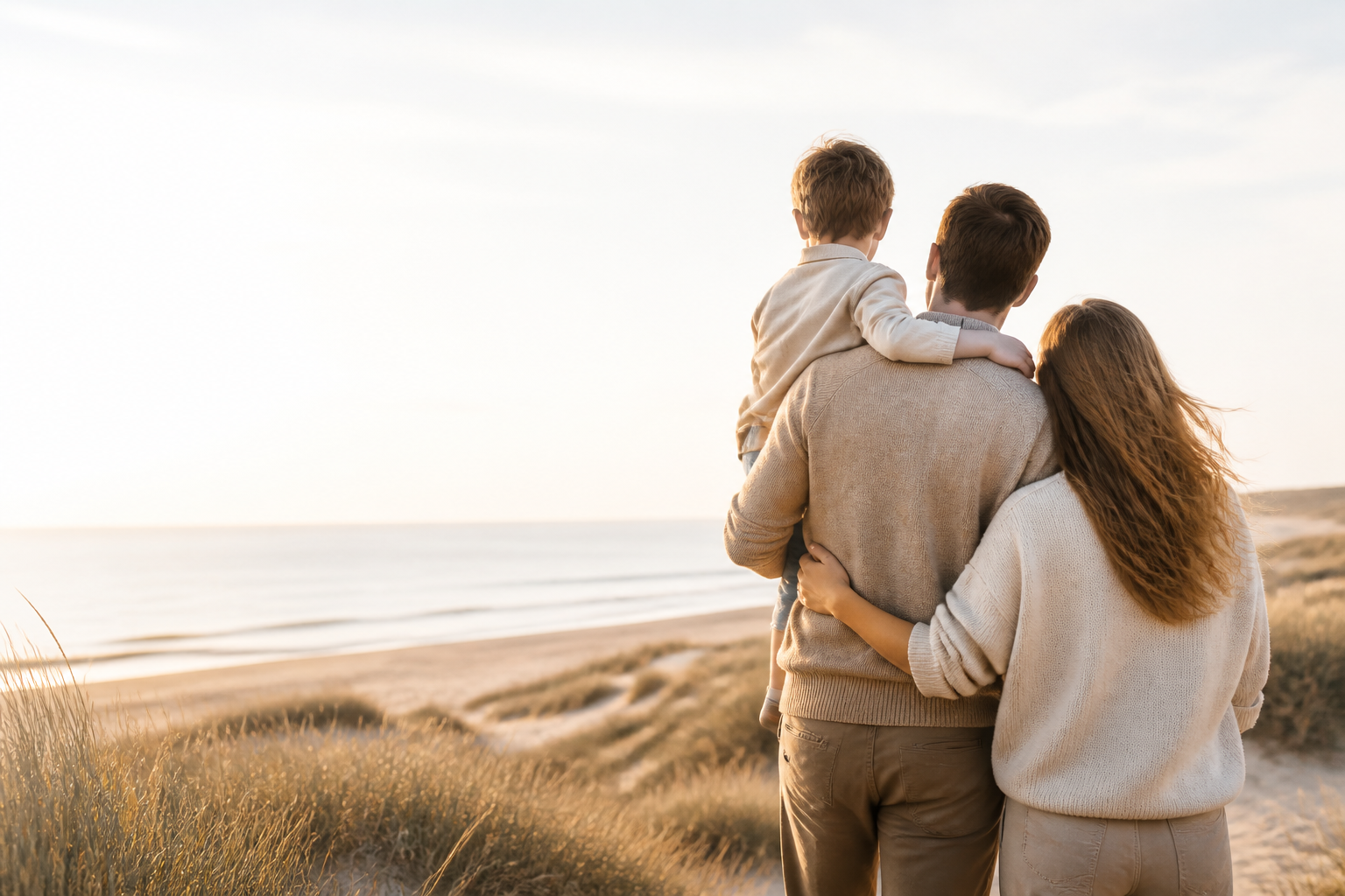 Familie am hellen Ufer